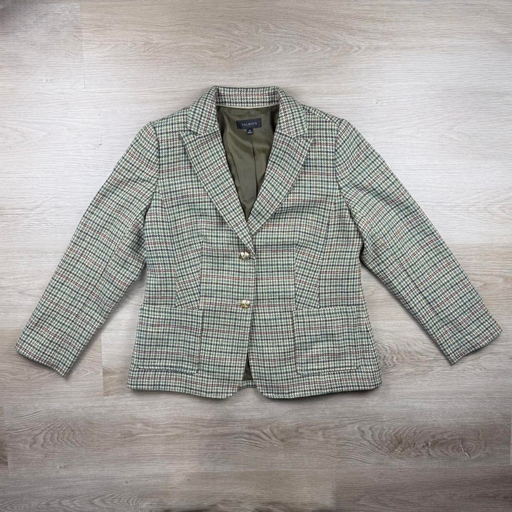Talbots Wool Blend Houndstooth Plaid Blazer Jacket XL